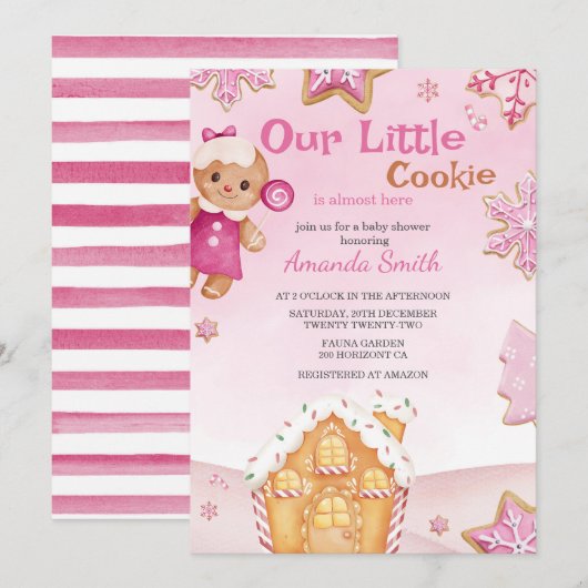 Invitation Little Cookie hiver Noël Baby shower fille de Noël (Devant / Derrière)