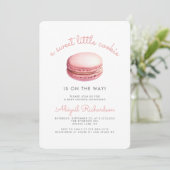 Invitation Little Cookie Macaron QR Code Baby shower rose (Debout devant)
