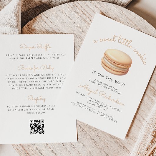 Invitation Little Cookie Macaron QR Code Neutral Baby Shower