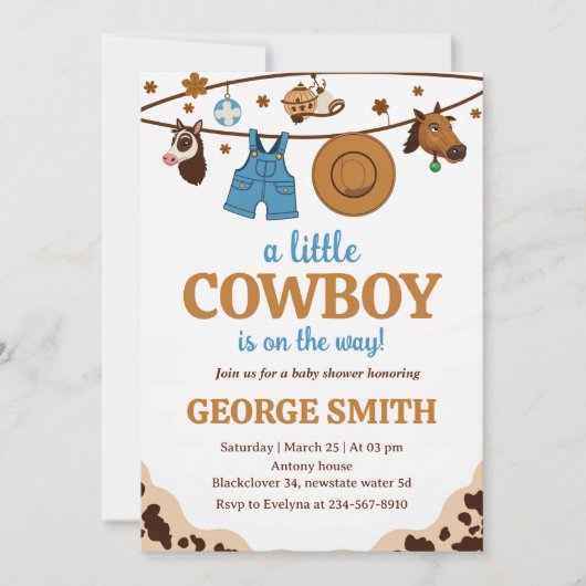 Invitation Little Cowboy Baby shower de fête d'honneur (Devant)