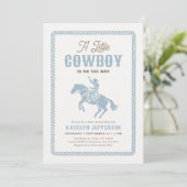 Invitation Little Cowboy Blue Gingham Baby Shower (Debout devant)