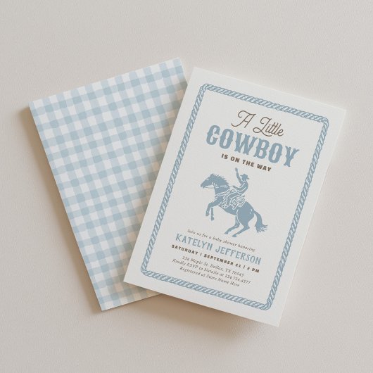 Invitation Little Cowboy Blue Gingham Baby Shower