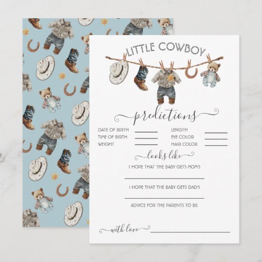 Invitation Little Cowboy Clothesline Baby Predictions Jeu (Devant / Derrière)