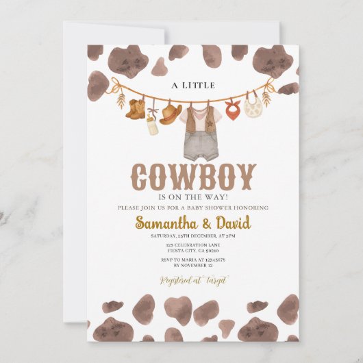 Invitation Little Cowboy est sur le chemin Motif de vache (Devant)