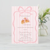 Invitation Little Croissant Pink Bow Pink Stripes Baby Shower (Debout devant)