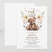 Invitation Little Cub Aquarelle Teddy Bear 1er anniversaire (Devant / Derrière)