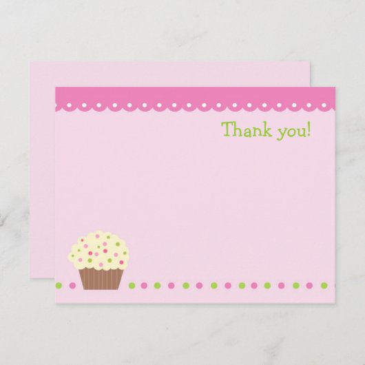 Invitation Little Cupcake Blank Merci Note Cads filles (Devant / Derrière)