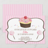 Invitation Little Cupcake Premier Anniversaire Pays de bonbon (Devant / Derrière)