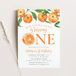 Invitation Little Cutie Aquarelle Oranges 1er Anniversaire