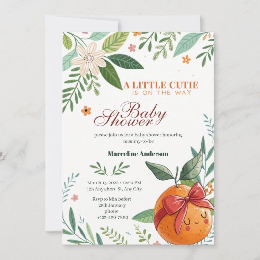 Invitation Little Cutie arrive en Grapefruit Coquette (Devant)