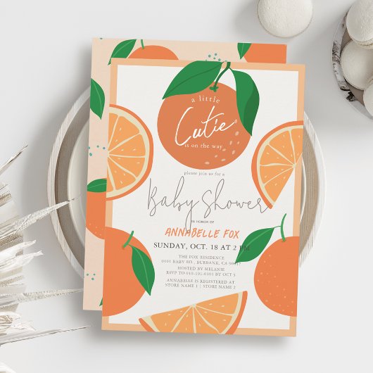 Invitation Little Cutie Baby shower moderne orange