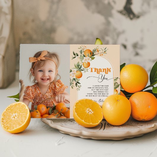 Invitation Little Cutie citrus anniversaire photo merci