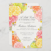 Invitation Little Cutie Citrus Floral Orange Fête d'anniversa (Devant / Derrière)