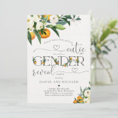 Invitation Little Cutie Citrus Orange Genre Revevela Party (Debout devant)