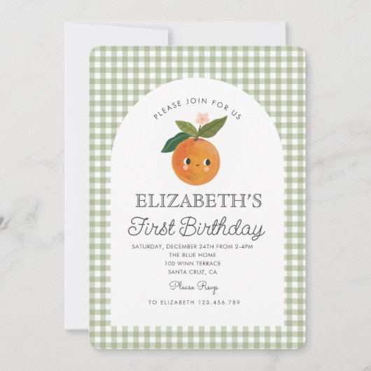 Invitation Little Cutie devient un anniversaire orange (Devant)