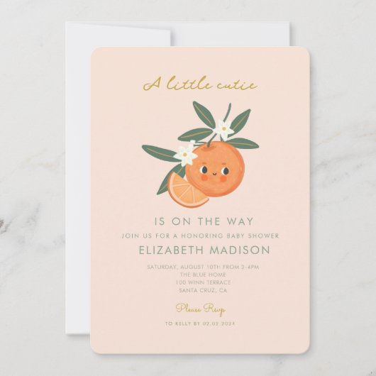 Invitation Little Cutie est sur le chemin Orange Baby shower (Devant)
