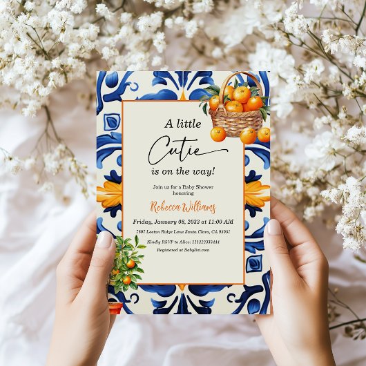 Invitation Little Cutie Italian Blue Tile Citrus Baby Shower
