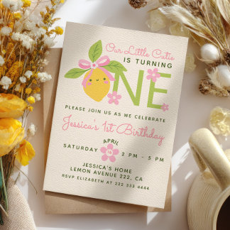 Invitation Little Cutie Lemon& Daisy Pink 1st Birthday Party