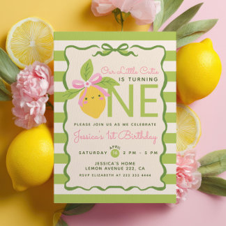 Invitation Little Cutie Lemon Fruit Green 1st Birthday Party