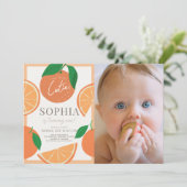 Invitation Little Cutie Modern Orange 1ère photo d'anniversai (Debout devant)