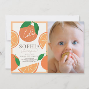 Invitation Little Cutie Modern Orange 1ère photo d'anniversai