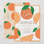 Invitation Little Cutie Moderne Orange Fille Anniversaire (Devant / Derrière)