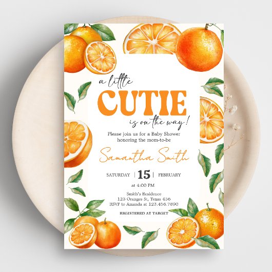 Invitation Little Cutie Orange Baby Shower