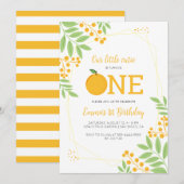 Invitation Little Cutie Orange Citrus 1er anniversaire (Devant / Derrière)