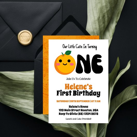 Invitation Little Cutie Orange Citrus 1er anniversaire