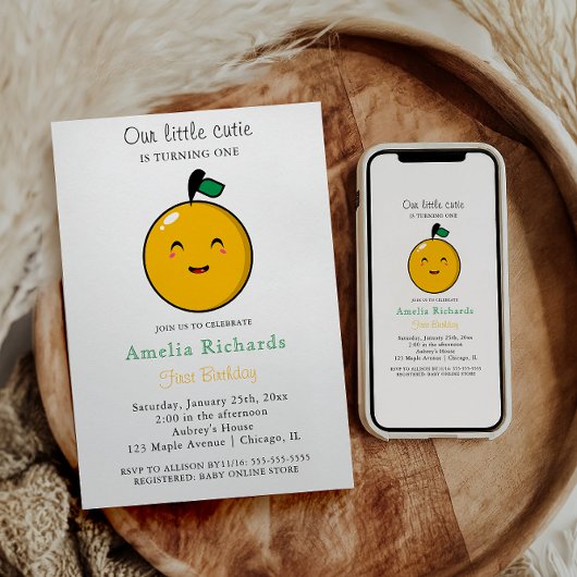 Invitation Little Cutie Orange Citrus 1er anniversaire
