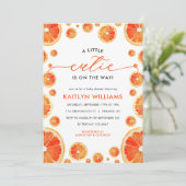 Invitation Little Cutie Orange Citrus Baby shower moderne (Debout devant)