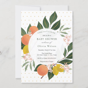 Invitation Little Cutie Orange et Baby shower verdoyant