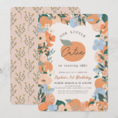 Invitation Little Cutie Orange Floral 1er anniversaire (Devant / Derrière)