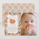Invitation Little Cutie Orange Floral 1er anniversaire Photo (Devant / Derrière)