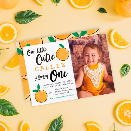 Invitation Little Cutie Orange Photo Premier anniversaire