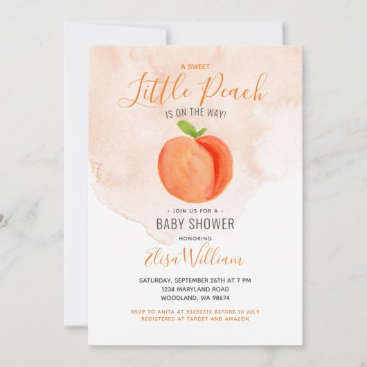 Invitation Little Cutie Peach est sur le Baby shower Way (Devant)