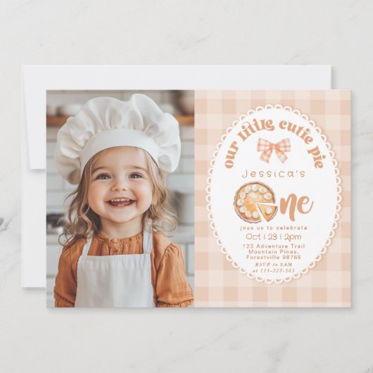 Invitation Little Cutie Pie 1er anniversaire en vichy photo (Devant)
