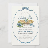 Invitation Little Cutie Pie Blueberry Blue Bow Birthday (Devant)