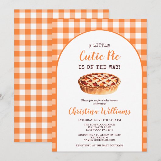 Invitation Little Cutie Pie Fall Baby Shower (Devant / Derrière)