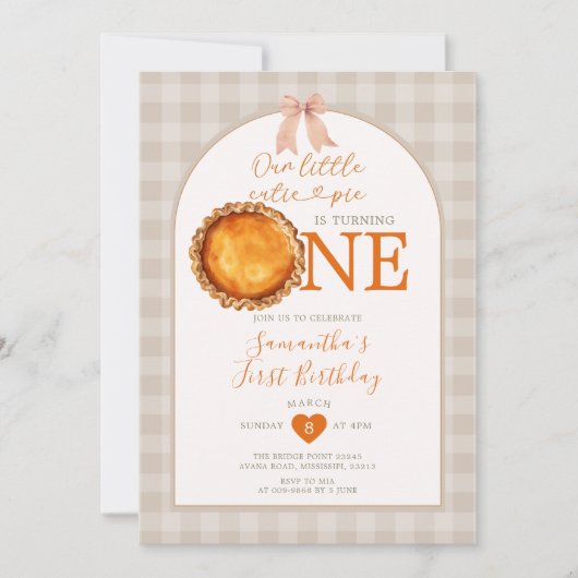 Invitation Little Cutie Pie Fall Beige En vichy premier anniv (Devant)