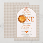 Invitation Little Cutie Pie Fall Beige En vichy premier anniv (Devant / Derrière)
