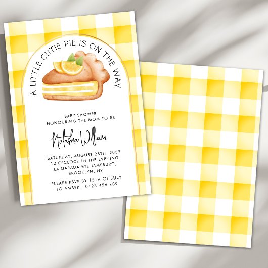 Invitation Little Cutie Pie Jaune En vichy Plaid Baby shower