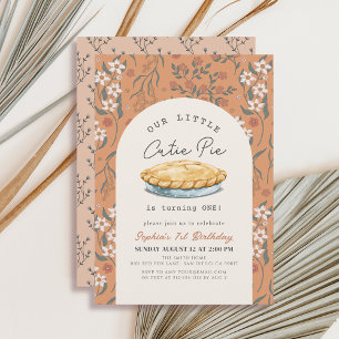 Invitation Little Cutie Pie Orange Floral Girl 1er anniversai