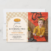 Invitation Little Cutie Pie Thanksgiving Plaid 2e anniversair (Devant)