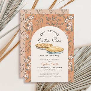 Invitation Little Cutie Pies Twins Orange Floral Baby shower