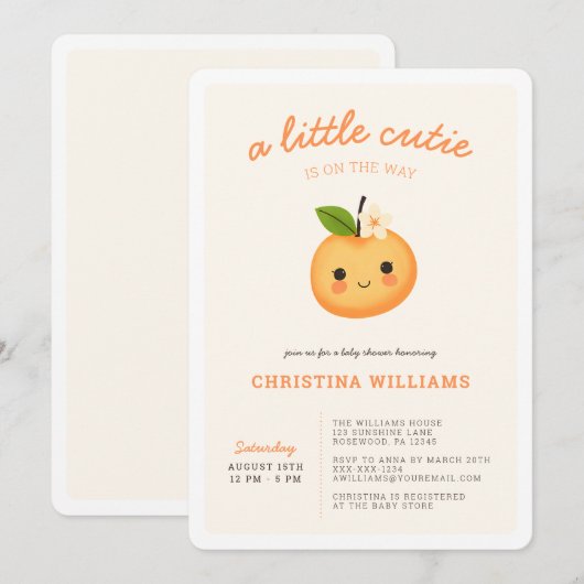 Invitation Little Cutie Sur Le Chemin Baby shower (Devant / Derrière)