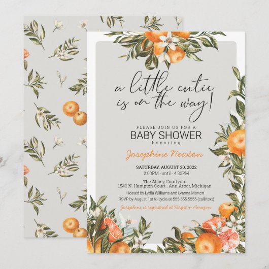 Invitation Little Cutie sur le chemin Baby shower d'agrumes o (Devant / Derrière)
