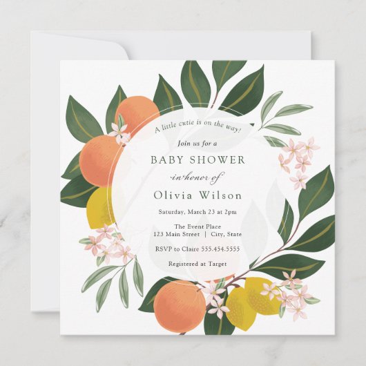 Invitation Little Cutie sur le chemin Baby shower orange (Devant)