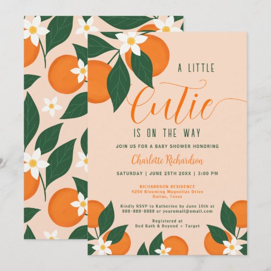 Invitation Little Cutie Sur Le Chemin Baby shower Orange Citr (Devant / Derrière)