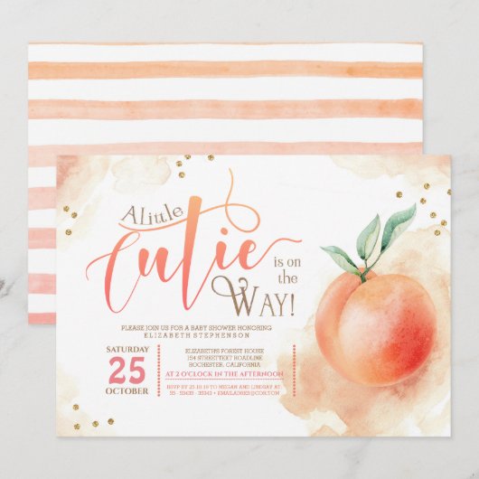 Invitation Little Cutie Sur Le Chemin Peach Baby shower (Devant / Derrière)
